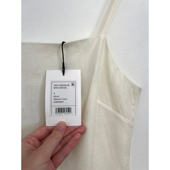 NWT Theory IWG Weekend Square Neck Nature Linen Print Resort Mini Dress - Size 4 - Picture 10 of 13